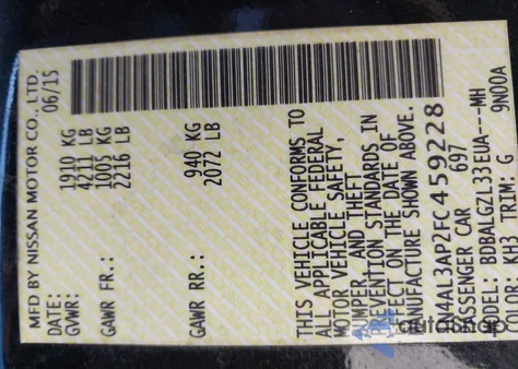 2015 Nissan Altima 2.5 S z USA, uszkodzony, nr VIN 1N4AL3AP2FC459228